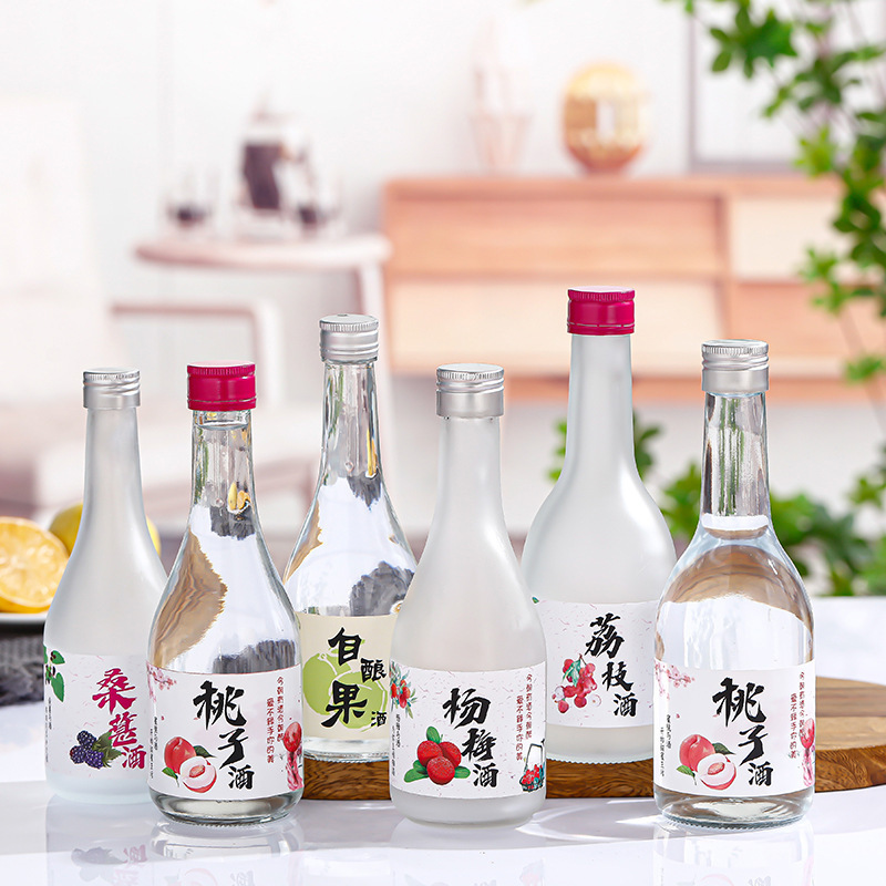 新款磨砂透明果酒瓶帶蓋密封飲料瓶冰酒瓶自釀梅酒分裝瓶空瓶批發