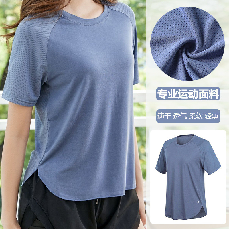 빠른 건조 티셔츠 여성 스포츠 달리기 훈련 피트니스 세트 느슨한 플러스 사이즈 반팔 메쉬 통기성 슬리밍 탑