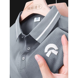 源工衫polo衫定制速干工作服冰丝t恤网眼短袖蔚来灰色订做印logo