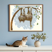 亏本清仓十字绣DIY动物系列 倒挂猫手工绣客厅玄关卧室刺绣装饰画