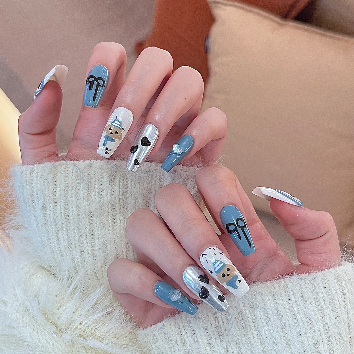 Manos de uso de uñas gradiente blush estereoscópio relieve manicure manicure falsa explosión pura lujo puro manicure