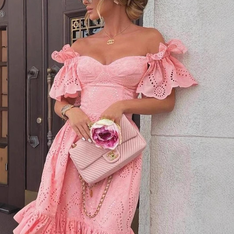 2021 Autumn New Women's Clothing Amazon Independent Site Sexy One-Shoulder Polka Dot Long Dress