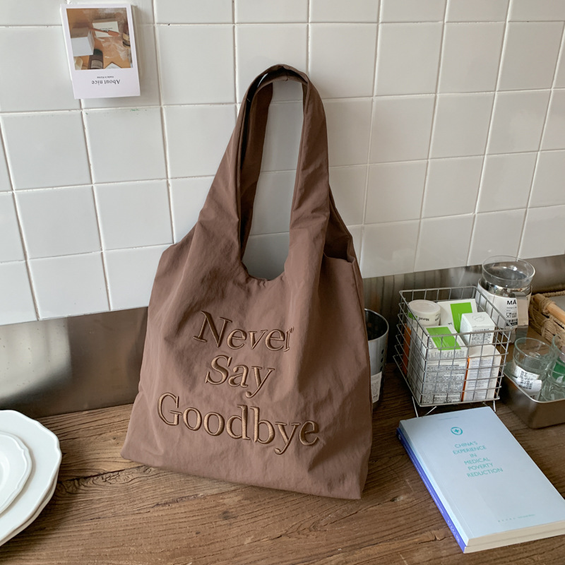 Minimalist Letter Embroidered Tote Bag For Women - New Large Capacity Lightweight Nylon Handbag Shoulder Bag For Fashion Commuting - Thumbnail 3