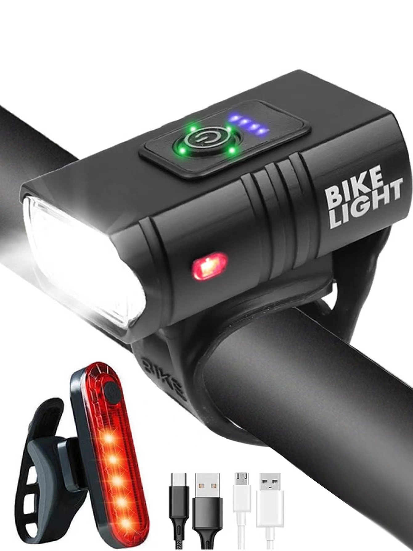 Faro de bicicleta transfronterizo 2 * T6, iluminación de conducción nocturna de aleación de aluminio con carga USB y pantalla electrónica, juego de ciclismo al aire libre