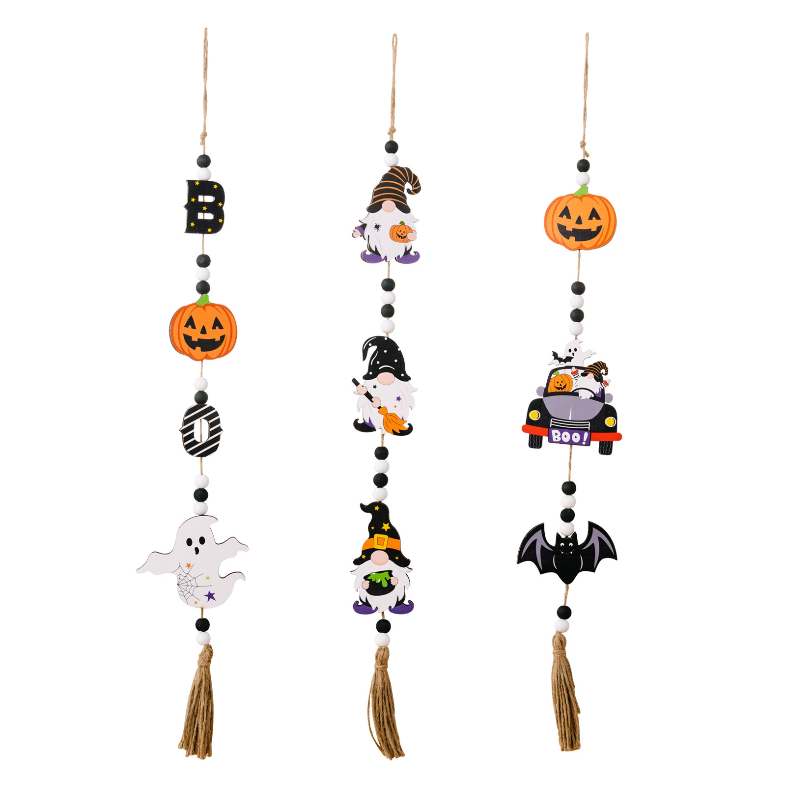 Halloween подвесная гирлянда с бусинами (Zicheng) — призрачные, тыква, летучая мышь с кисточкой, праздничное оформление дома