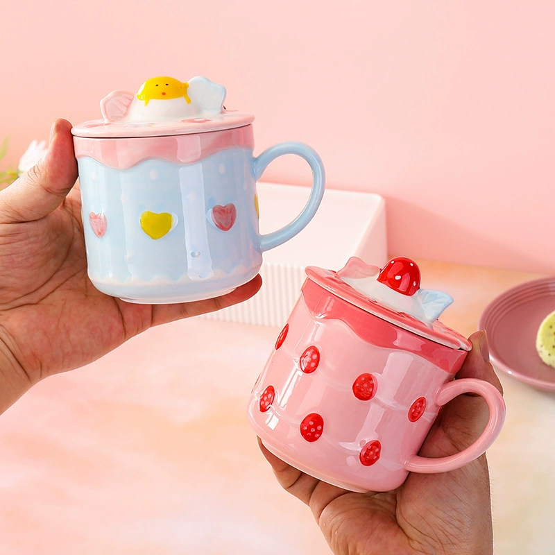 Кружка из керамики с мультфильмом милый творческий высокооцененный настрой девушки пара торт вода кружка с ложкой подарок кружка