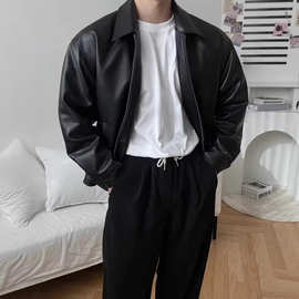 皮衣外套男高级感秋冬款复古夹克潮牌韩版痞帅翻领宽松机车服