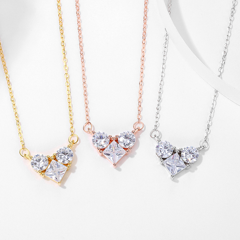 S925 collar de moda estilo coreano nicho diseño melocotón corazón de las mujeres en línea rojo ins estilo circón Cadena de clavícula colgante de moda