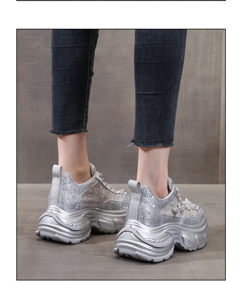 Giày sneaker nữ chunky đế dày đính đá phong cách thể thao — Màu trắng chi tiết 13