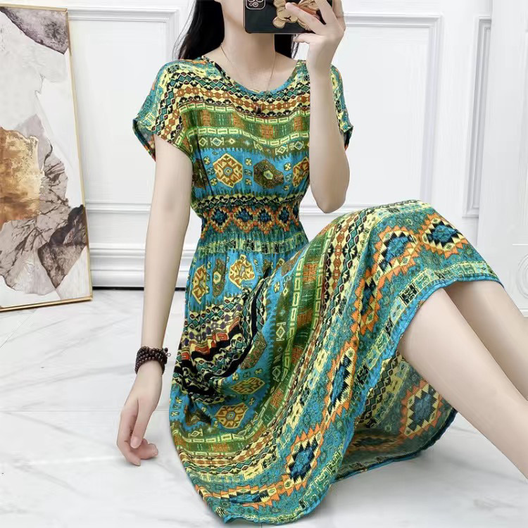 Completo gonna mare in seta e cotone donna stile bohémien midi_voghion.com