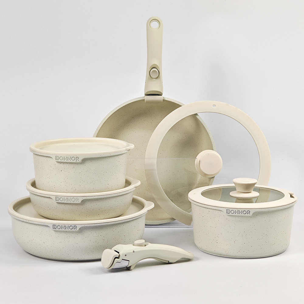 Juego de olla de fundición a presión desmontable DONNOR, olla de sopa, sartén, wok, juego de olla antiadherente, olla para bebé, olla de piedra médica