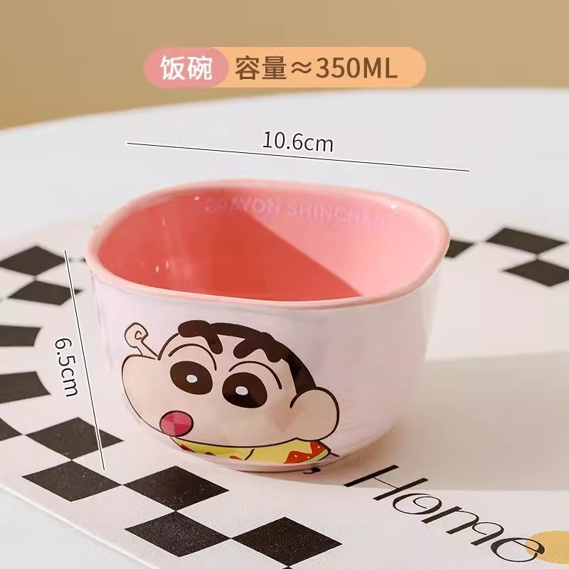 クレヨンしんちゃん陶器食器正方形丼高価値食器セット家庭用漫画子供用食器ボウルとスプーン|undefined