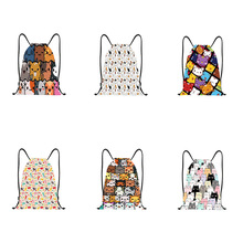 双肩背包抽绳束口袋多功能物品收纳束口袋卡通猫咪收口拉绳袋厂家