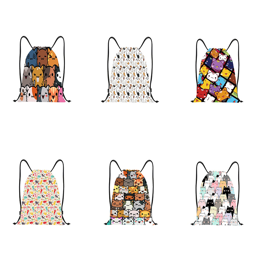 双肩背包抽绳束口袋多功能物品收纳束口袋卡通猫咪收口拉绳袋厂家