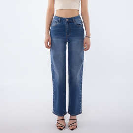 高腰阔腿牛仔裤女2025新款欧美女装跨境显瘦时尚拖地裤宽松直筒裤