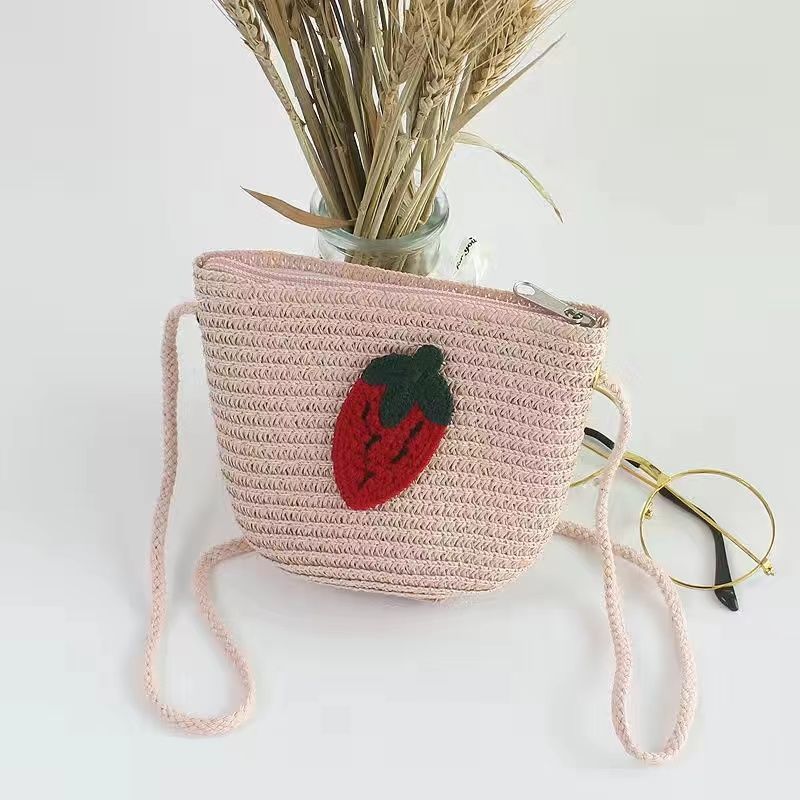 Bolsos Primavera/Verano Princesa Key Monedero Bolso para niños tejido a mano Mini fruta con cremallera Bolso bandolera