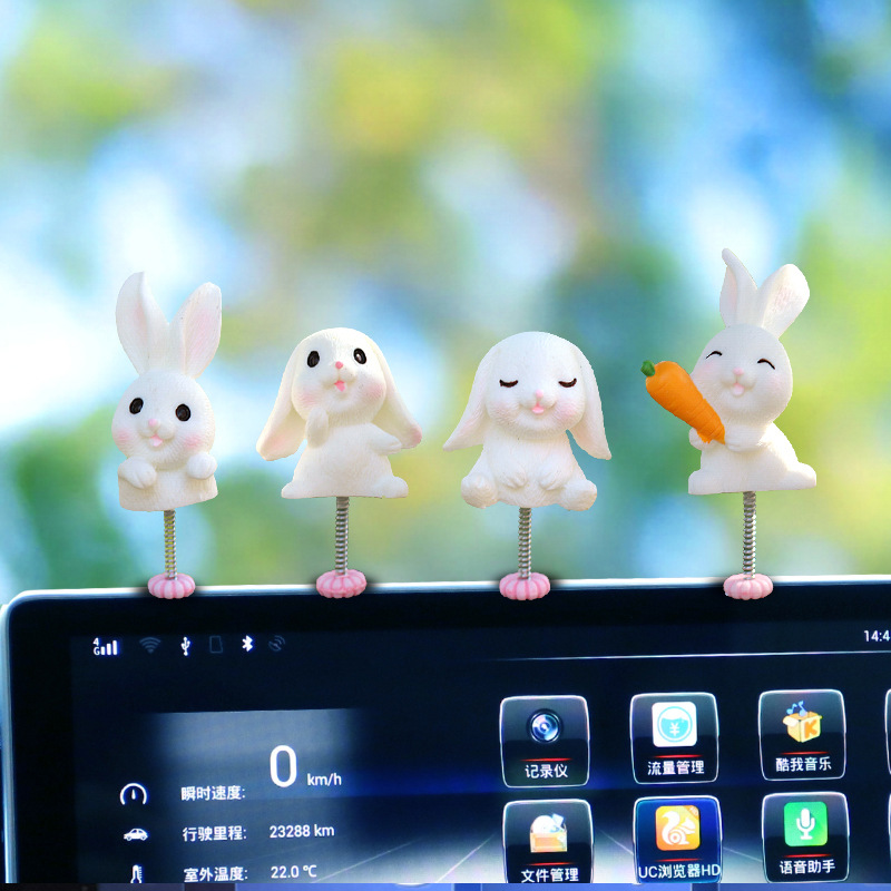 Adornos de coche, tablero de instrumentos de control central de conejito, decoración de coche, muñeca que sacude la cabeza, accesorios de coche de dibujos animados lindos