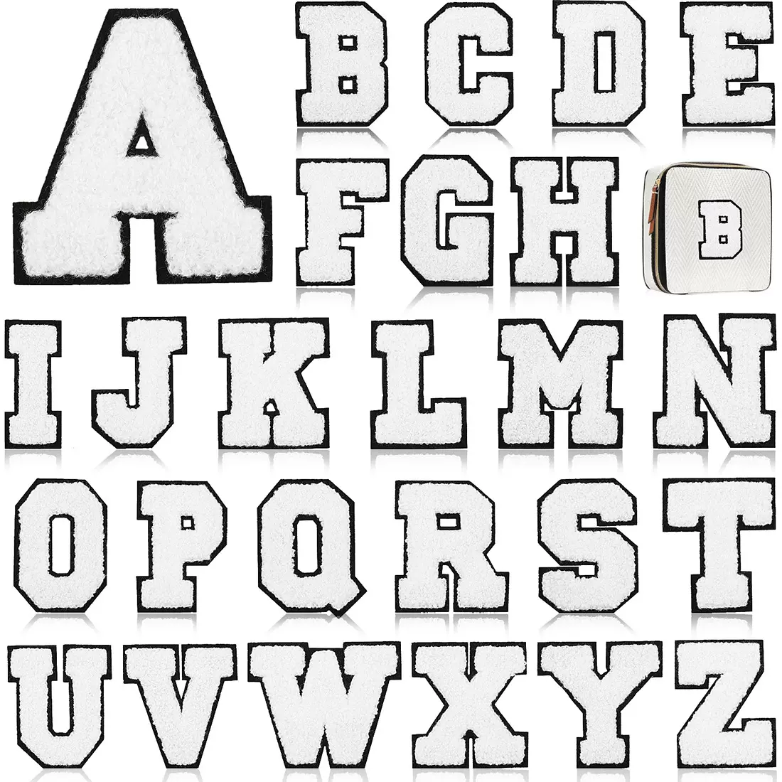 黑狐7cm白色英文字母毛巾绣补丁贴服装辅料电脑刺绣布贴熨烫绣花