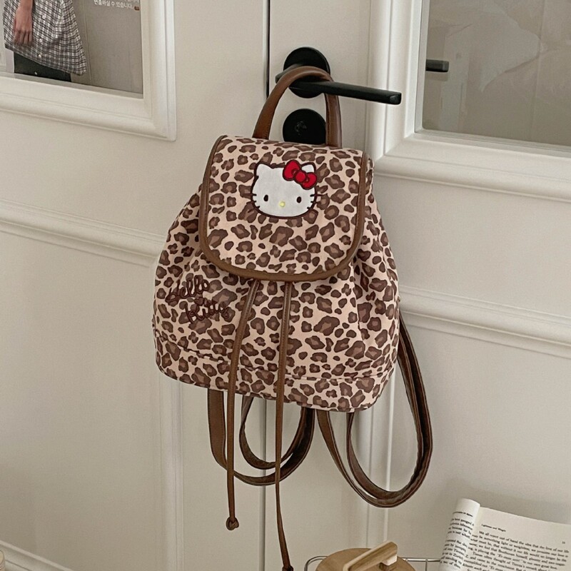 Sanrio Officially Licensed Hello Kitty Leopard Print Backpack for Women, Cute Cartoon High-Value Backpack, Adorable Style