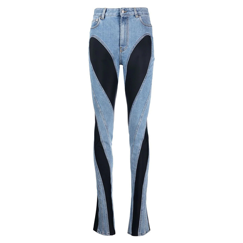 Muller Haute Couture Women's Wholesale Women's 2023 New Two-Color Patchwork Tight Spiral Jeans Look Tall