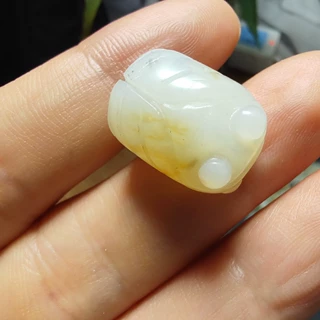 和田玉古玩老型珠手工diy串珠配饰雕刻带沁20x14mm顶珠项链手链