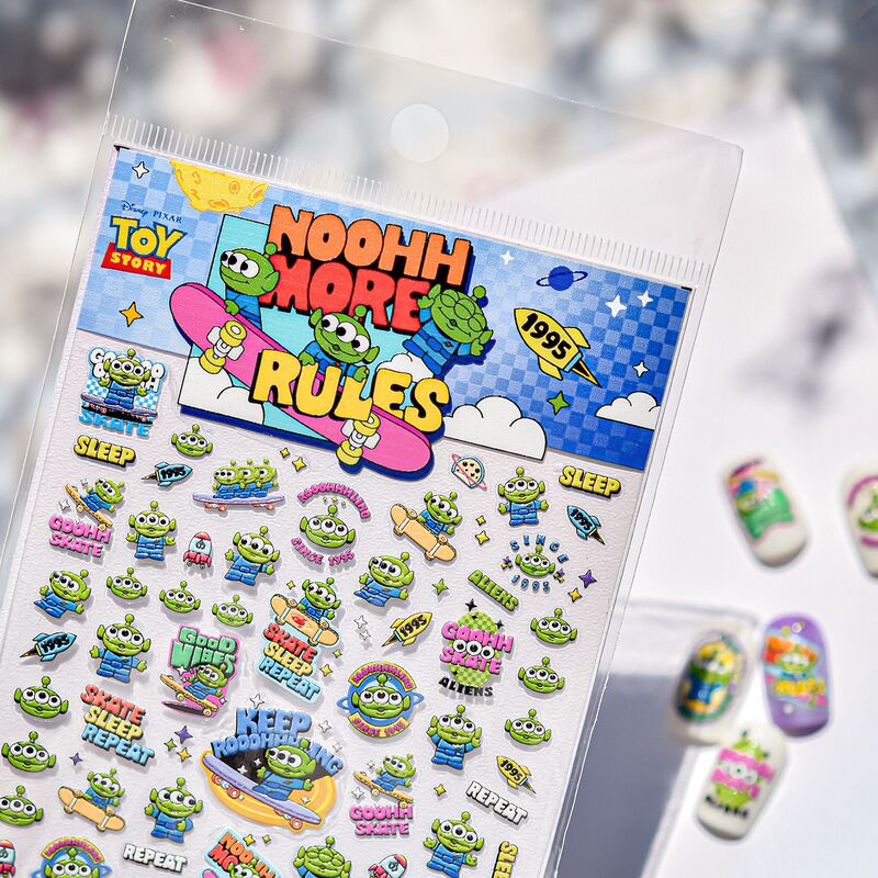 Disney & Tomoni Embossed Nail Art Stickers, Official Collaboration with Ins, Cute Style Creative Stationery Stickers, Three-Eyed Alien