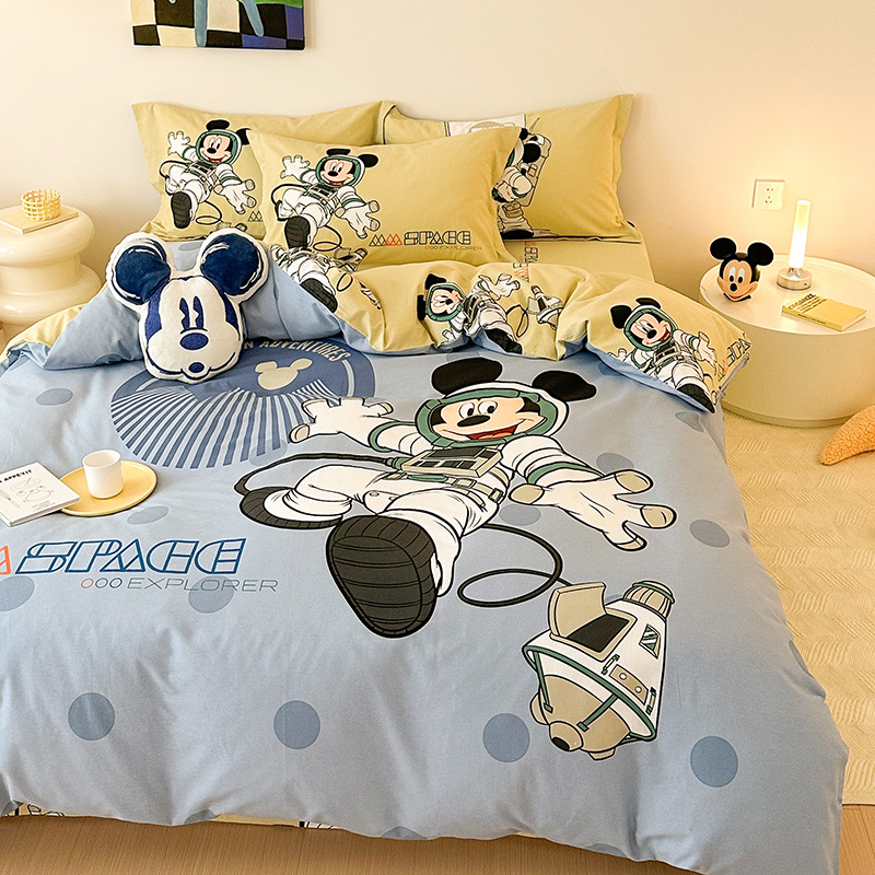 Todo el algodón grueso molienda Mickey otoño invierno impresión de cuatro piezas de dibujos animados para niños sábanas de algodón cubierta de tres piezas