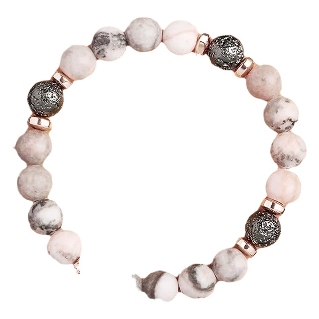 Подарок на юбилей, 50-летие, с открыткой, браслет из натурального камня с розовым зебровым узором, трансграничный браслет