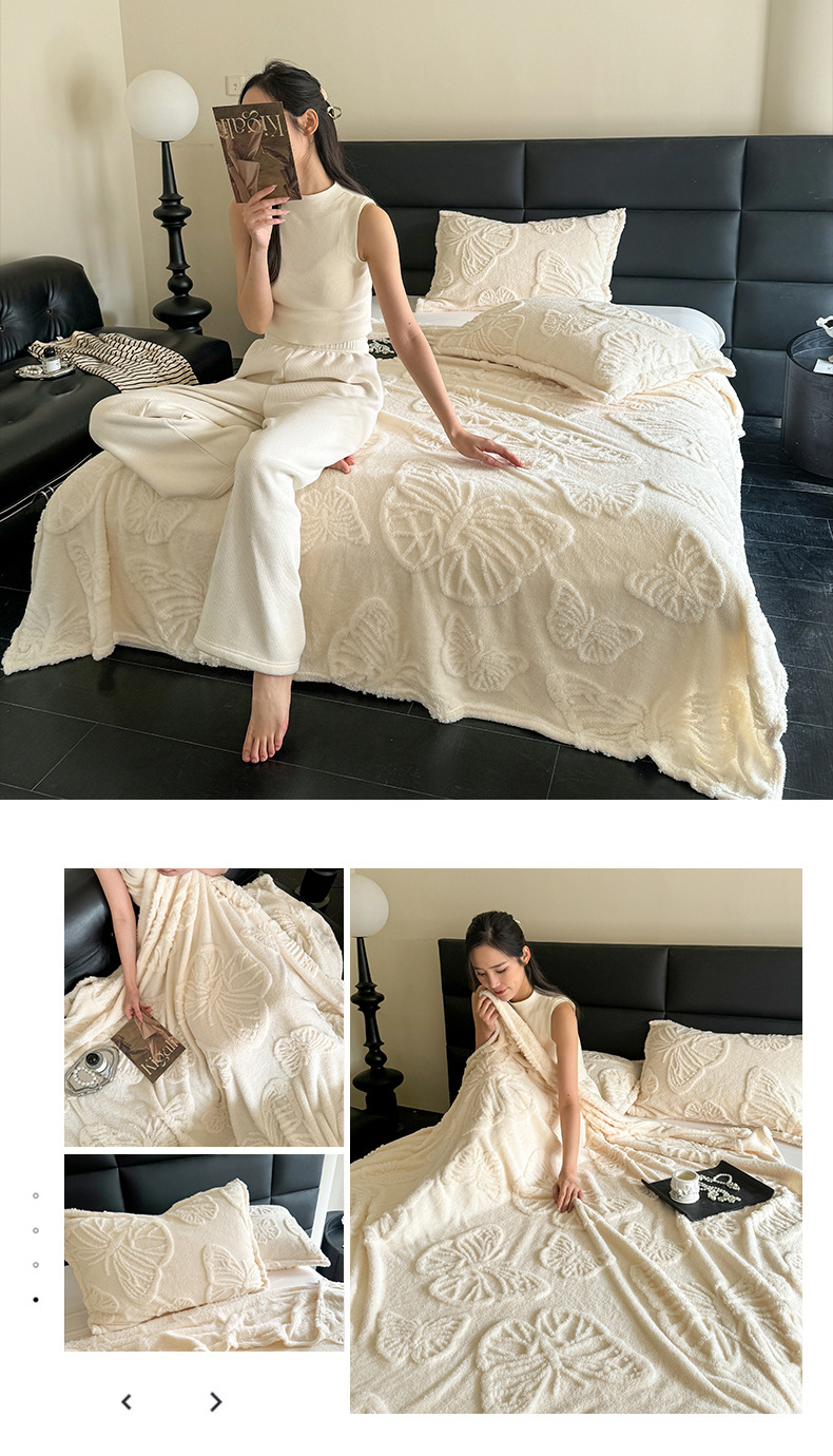Taffeta Pure Color Jacquard Multifunctional Blanket Blanket Coral Fleece Butterfly Style 3D Embossed Falafel Blanket_voghion.com