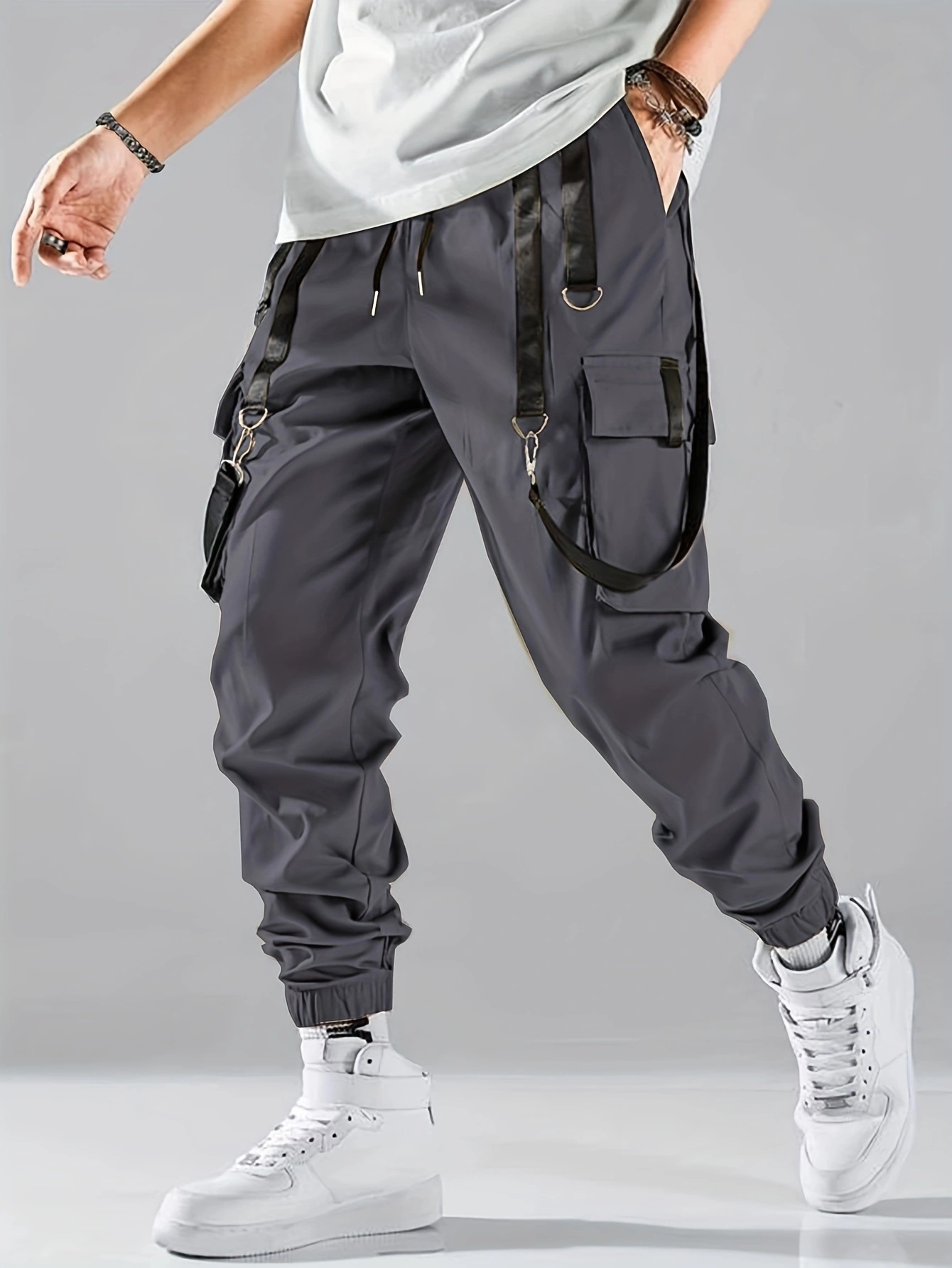 Men's Casual Ribbon Overalls Pants – Drawstring Waist, Loose Fit, Comfortable & Stylish Trousers For Everyday Wear_viptrois.com