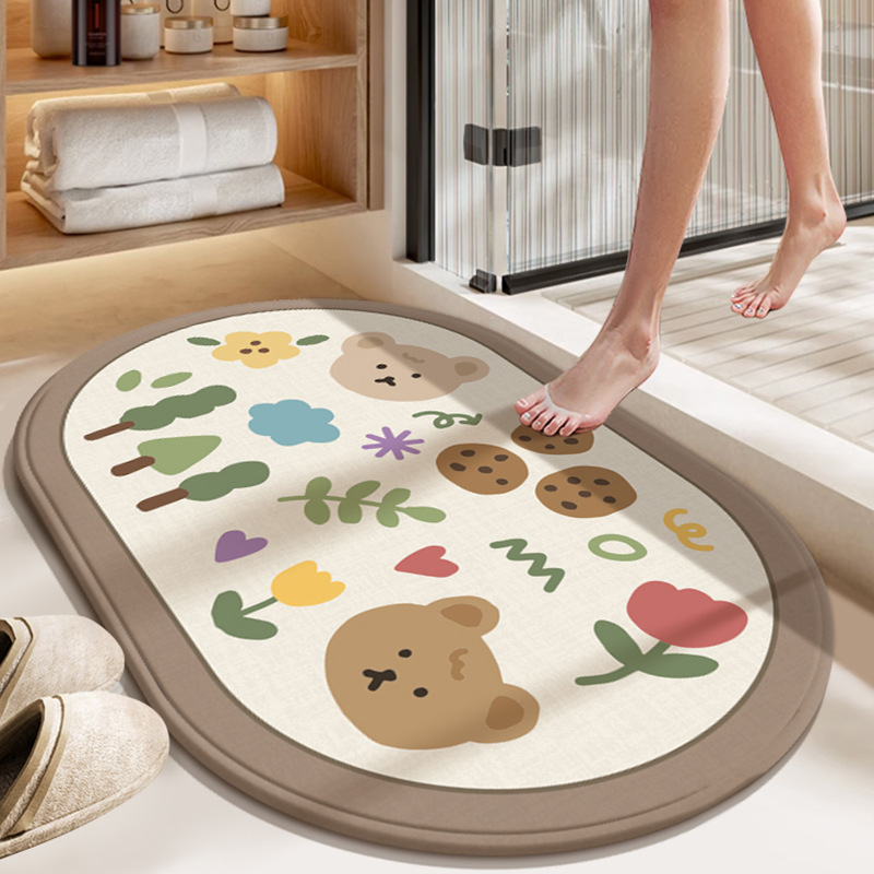 Cartoon Bathroom Floor Mats, Shower Room Absorbent Non-Slip Floor Mats, Bathroom Door Wear-Resistant Quick-Drying Floor Mats, Household Floor Mats