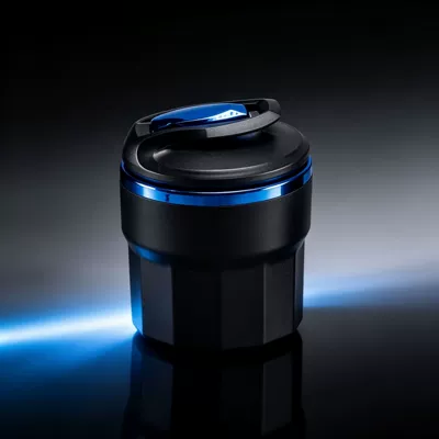 metal flame-retardant car ashtray, Car ashtray - blue-low-profile-model-h115outer-diameter-77mm
