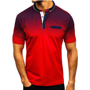 2023 AliExpress wish foreign trade summer new men's casual fashion printed large size lapel short sleeve T-shirt men