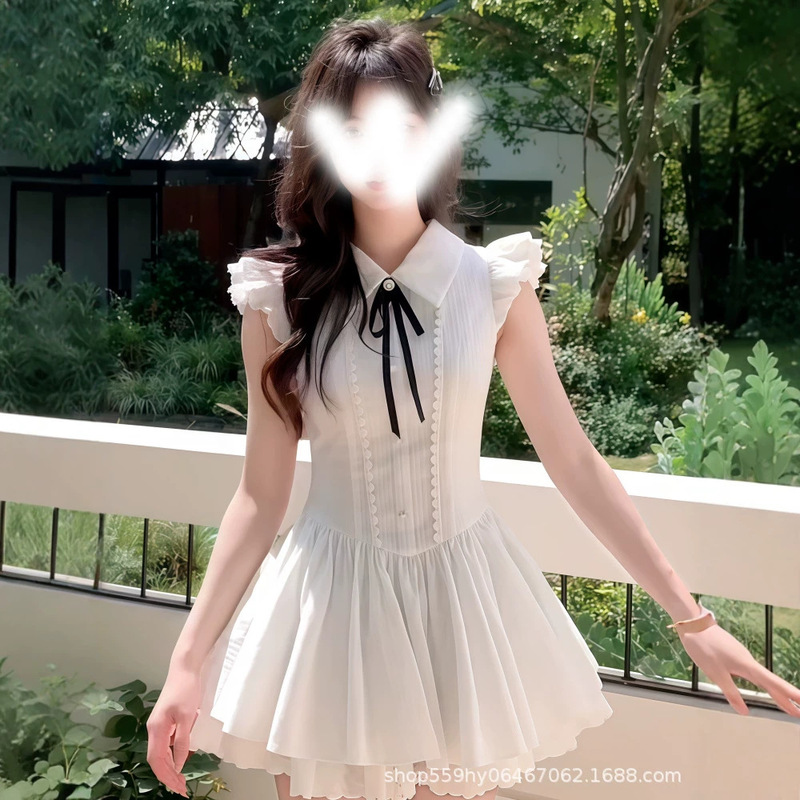 2026 High-End Bow-Tie Lace-Up Unique Dress for Women, Gentle Style with Lace Splicing, Slimming Short Dress 2026 High-End Bow-Tie Lace-Up Unique Dress for Women, Gentle Style with Lace Splicing, Slimming Short Dress