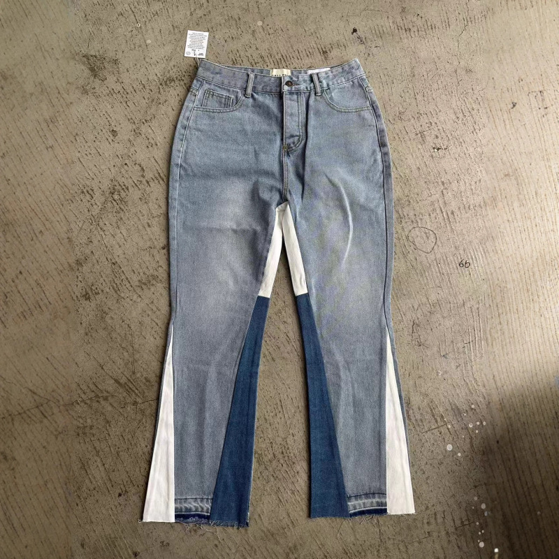 2025 New Style Jeans Ga Denim Flared Pants Washed and Distressed Patchwork Unisex Trendy Jeans for Export