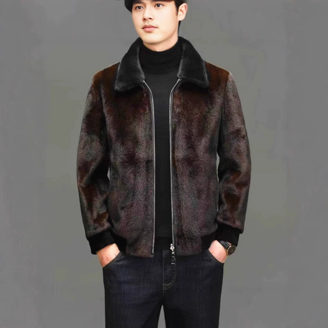 Осенне-зимняя теплая куртка с лацканами, мужская одежда, бархатная корейская модная норковая бархатная куртка, зимняя куртка
