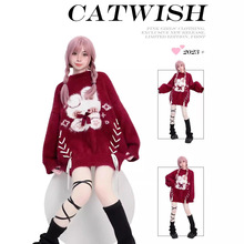 猫愿原创幸运兔圣诞重工毛衣加厚秋冬元旦跨新年绑带中长款女