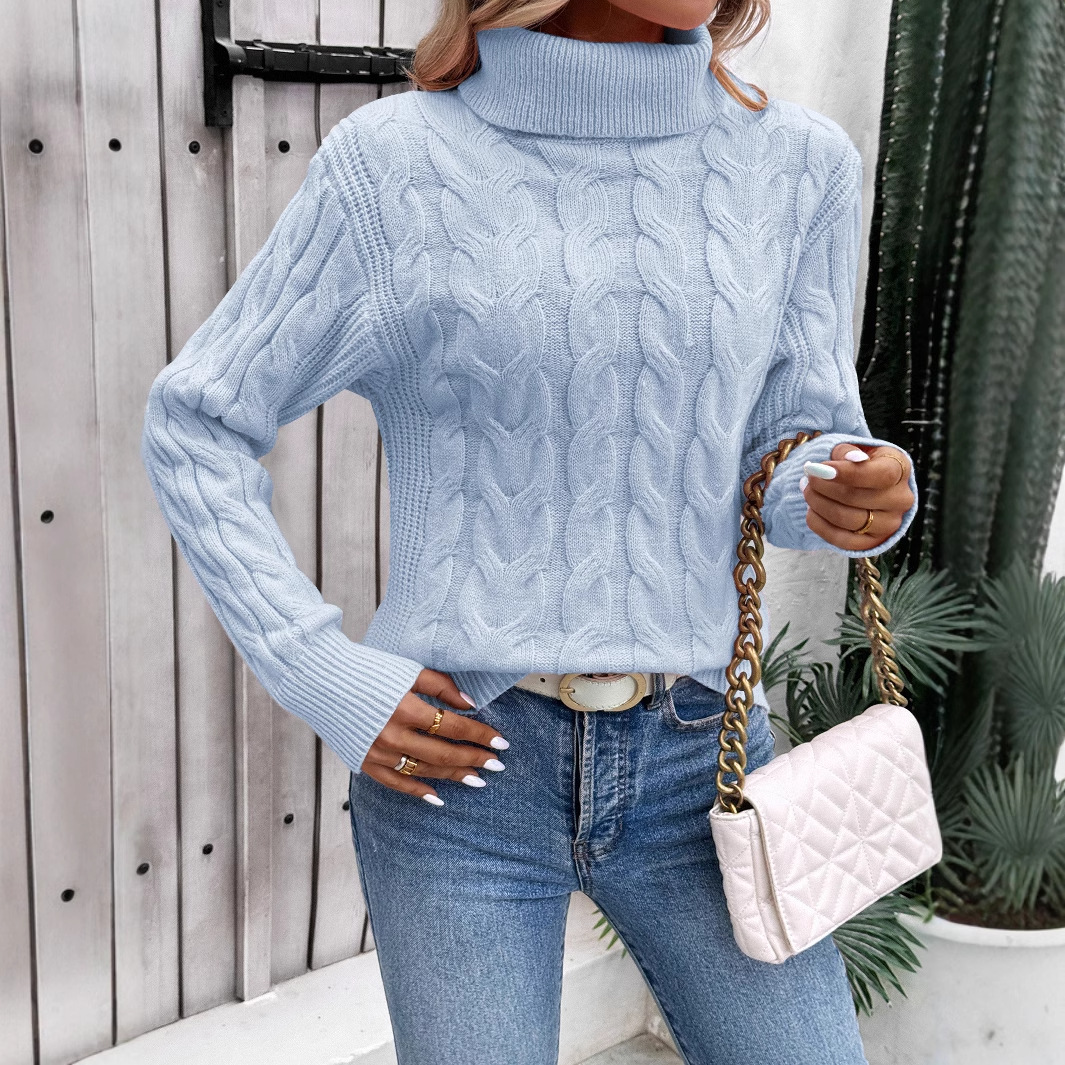Suéter de punto trenzado de color sólido para mujer, estilo europeo y americano, otoño/invierno, cuello alto, manga larga, grueso, hecho a medida.
