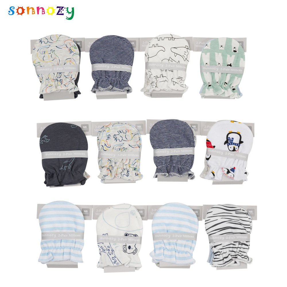 Guantes antiarañazos de algodón para bebés con estampados de colores variados, transpirables para todas las estaciones, guantes para recién nacidos, venta al por mayor transfronteriza.