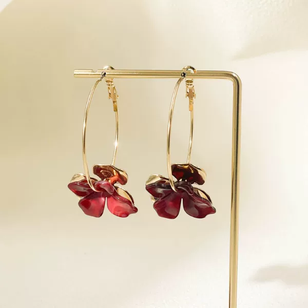 ZA Cross-Border Exaggerated Alloy Stem-Shaped Flower Earrings, Unique and Trendy, Versatile, Elegant, Resort-Style Long Hoop Earrings
