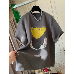 独特の超美しい洋気減齢プリント半袖tシャツのシャツのゆるい上着の女性2025春夏の新型