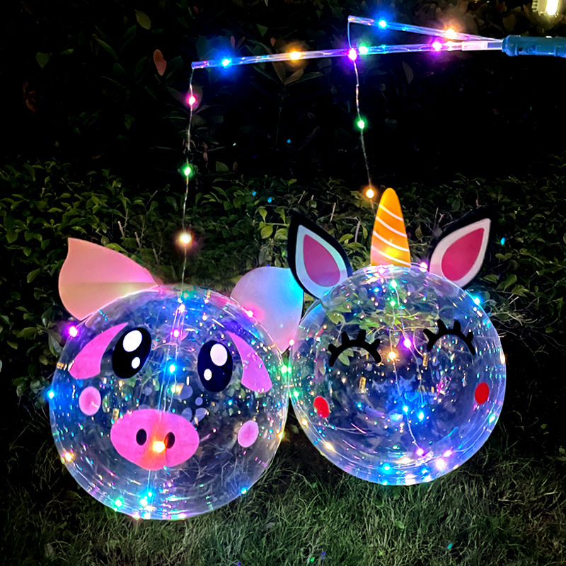 2024 New Lantern Influencer Glowing Bouncy Ball Night Market Plaza Fire Stands Cartoon Animal Balloons