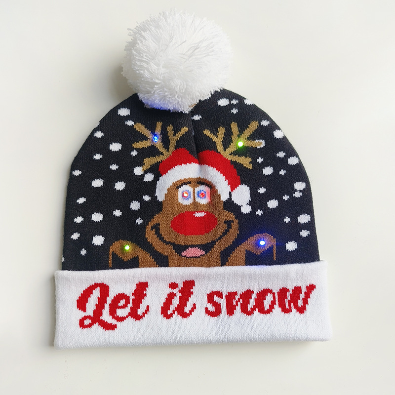 Spot sombrero de punto se puede personalizar sombrero de lana letra jacquard sombrero de Navidad con luz LED colorido luz deslumbrante adulto niño