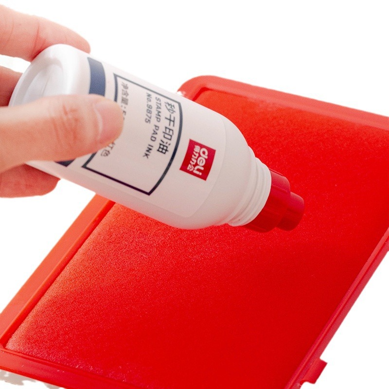 Deli 9875 aceite de impresión tinta roja aceite de tinta a base de agua para sello de oficina financiera