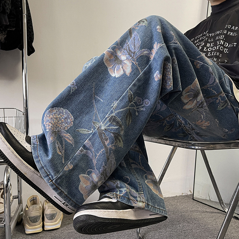 Vaqueros Graffiti para hombre, primavera 2025, estilo urbano hip-hop, holgados, de pierna recta, de diseñador, pantalones modernos de alta costura