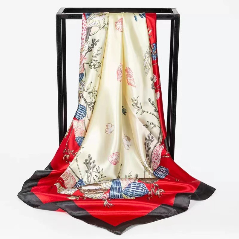 90 스퀘어 스카프 [쉘 플라워-레드]