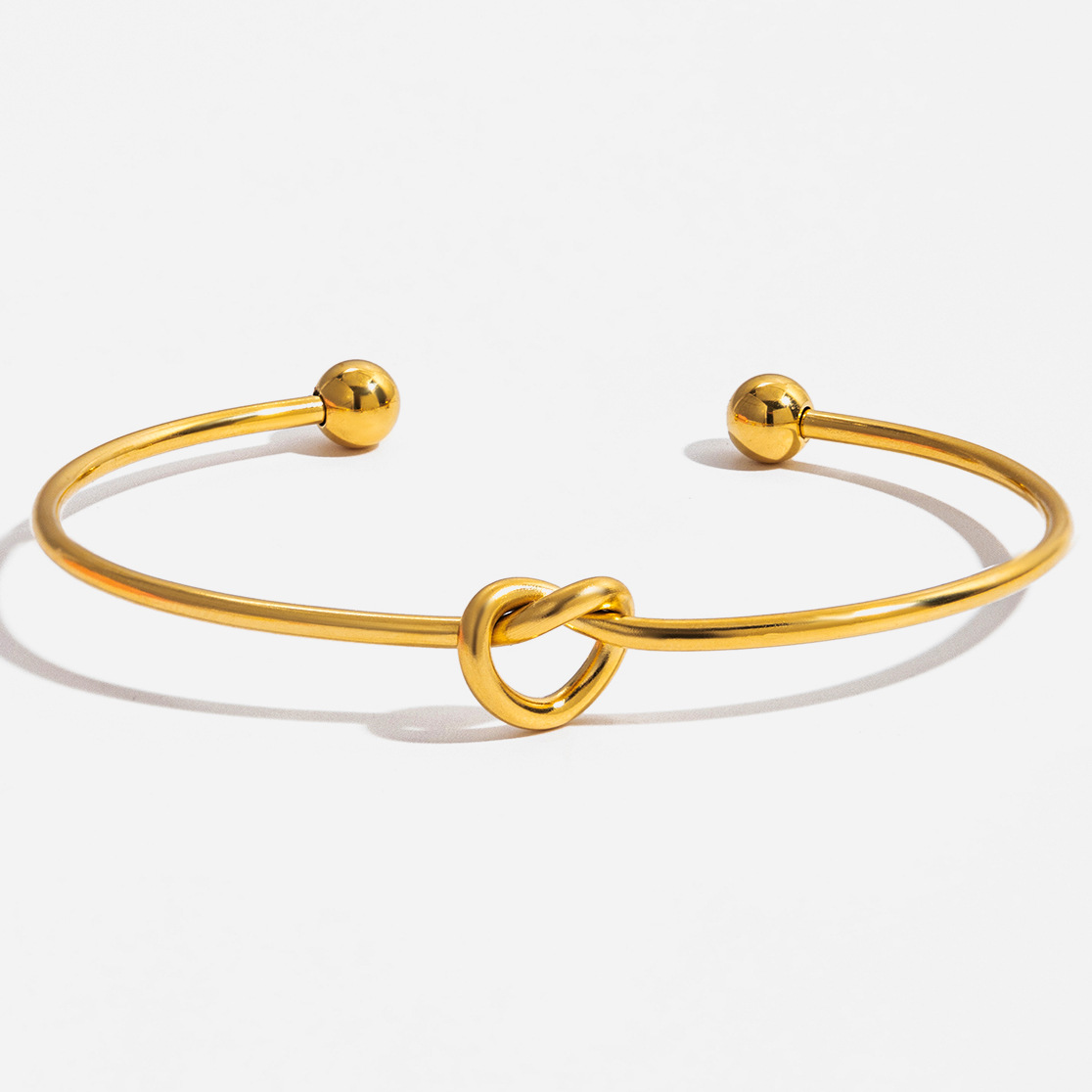 静俏设计感经典风18K金不锈钢线径打结绳结爱心开口手镯潮流饰品