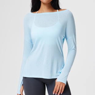 Yoga Cover-Up Women's Sports T-Shirt Long-Sleeved Loose Thin Long-Sleeved Short-Sleeved Elastic Slit Fitness Pilates Top