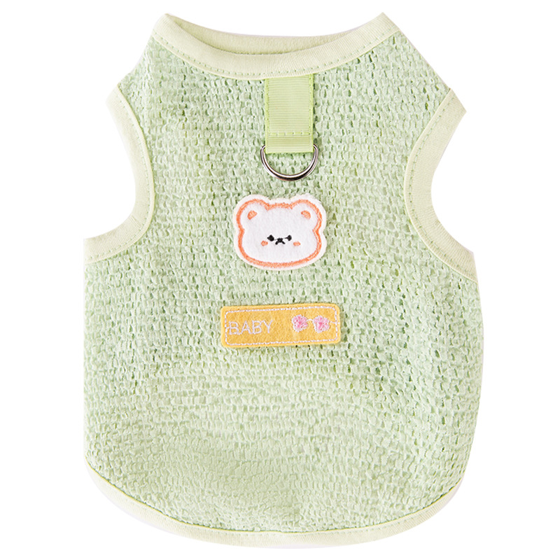 Gato primavera y verano lindo estilo coreano hueco y transpirable oso parche chaleco de tracción perro peluche mascota gato ropa