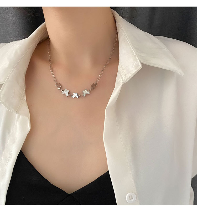 Simple Style Butterfly Alloy Titanium Steel Polishing Inlay Shell Womenu0027S Necklace 1 Piece
